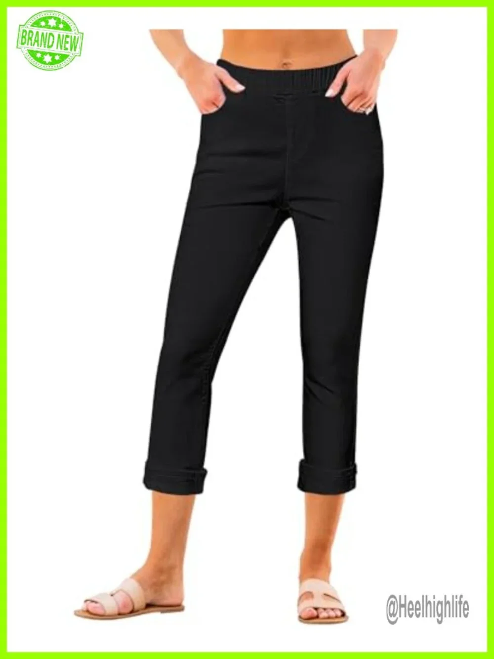 Women High Waisted Skinny Capri Jeans Stretch Pull On Denim Crop Capris